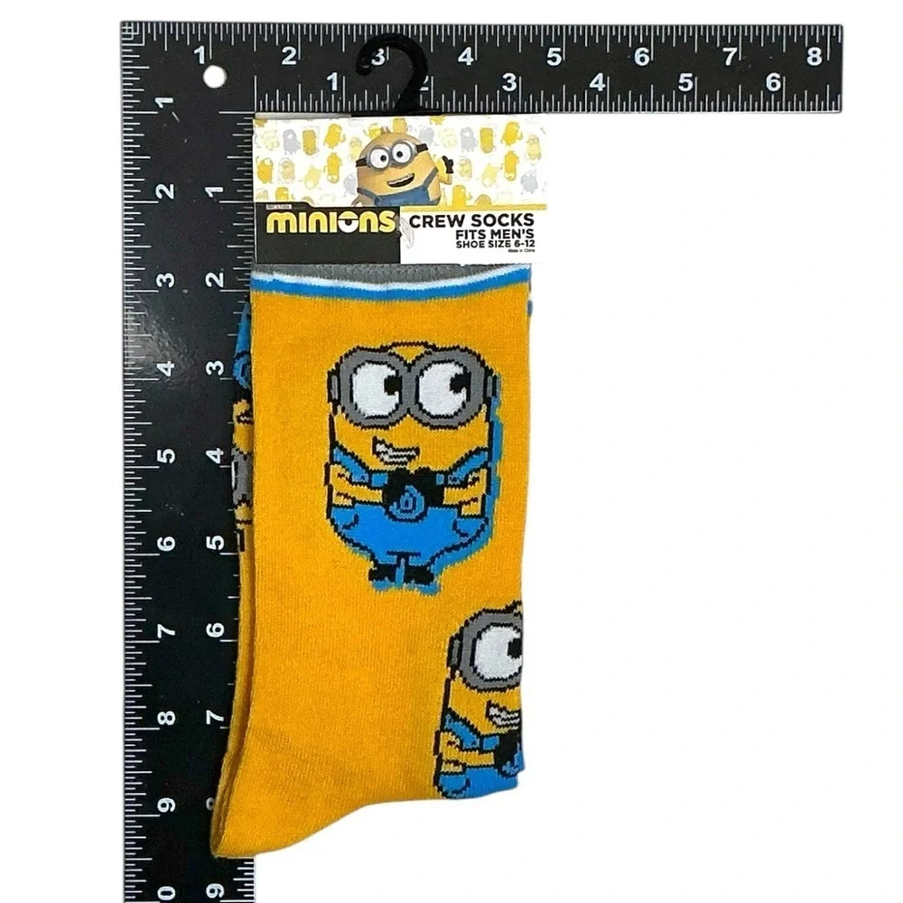 Despicable Me Minions  Novelty Crew Socks Yellow Blue Unisex Mens 6-12 Shoe Size